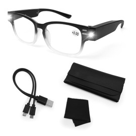 Reading Glasses with Lights USB Rechargeable Magnifying Glasses Lighted Readers Glasses Lighted LED Magnifying Eyewear Hands Free Magnifier Eyeglasses for Women Men Reading Lighted Eye Glasses+2.5
