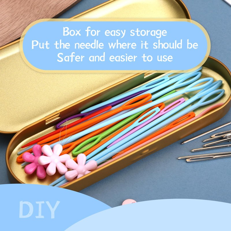 48Pcs Plastic Large Eye Sewing Needles Set,15PCS Large-Eye Blunt Needles,Yarn