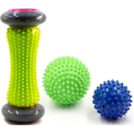 3pcs Rodillos de Masaje para Pies, Incluido 1 rodillo y 2 Bola de Masaje, Roller Espigado Massage Balls, Pelotas de Aliviar del Dolor de Fascitis Plantar para Fascitis Plantar, Relajante, Reflexología (Gris)