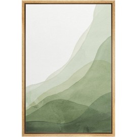 MUDECOR Framed Canvas Print Wall Art Abstract Green Gradient Overlay Geometric Shapes Illustrations Minimalism Contemporary Relax/Calm Cool for Living Room, Bedroom, Office - 16"x24" Natural