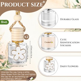 Siifert 2 Sets Hanging Car Air Freshener and Essential Oil Diffuser, Car Air Freshener Daisy Essential Oil Diffuser Long Lasting Automobile Aromatherapy(White,Coconut)