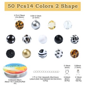 Ipotkitt 50 Pcs Animal Theme Resin Acrylic Beads Round Bubblegum Beads Paw Print Spacer Beads for DIY Bag Keychain Lanyard Bracelet Necklace Jewellery Making