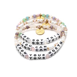Little Words Project Handcrafted and Uniquely Designed Beaded Bracelets - Essential Stack - Set of 3 Bracelets - Know Your Worth, You Got This, You Can