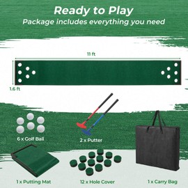 Costway Golf Pong Putting Game Set 11 FT Indoor Outdoor Puttin0g Green Mat for Backyard