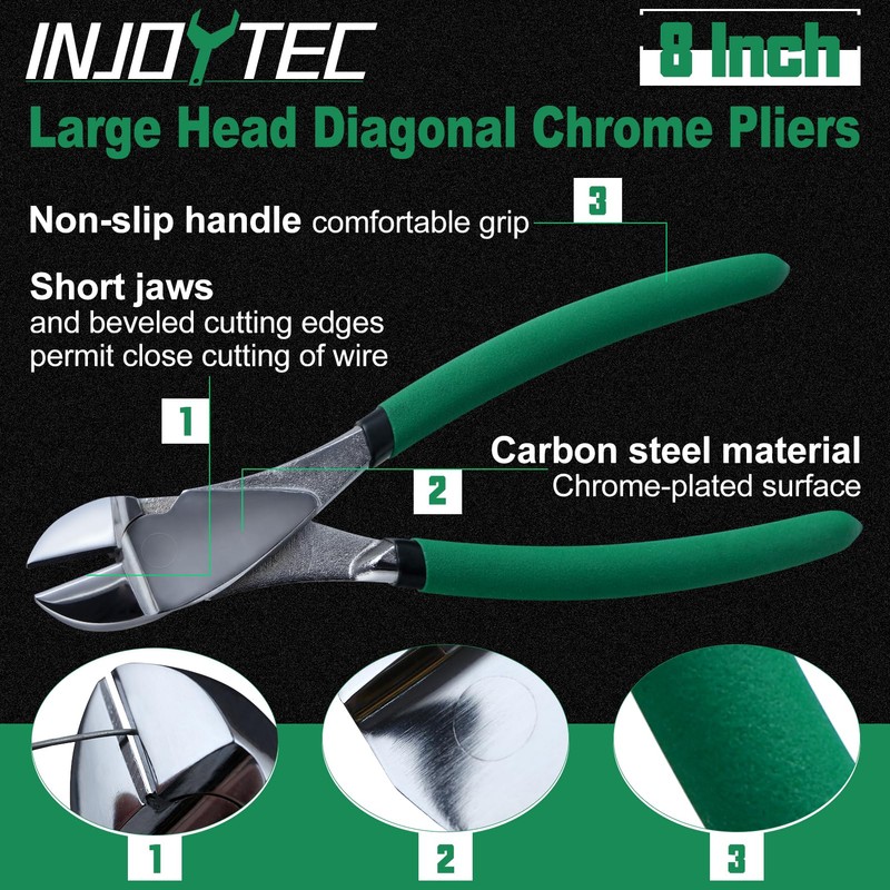 INJOYTEC 8-Inch Angled Pliers, Strong Nippers, Wire Cutter, Wire Nippers,