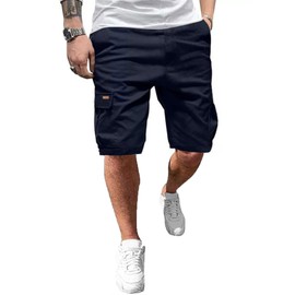 Ougelebo Men's Cargo Shorts Elastic Waist with Drawstring, darkblue, XXL