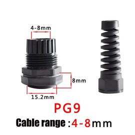 4 PCS Cable Gland, PG9 Black IP68 Waterproof Flex Spiral Strain Relief Protector for Fixing and Protecting 4-8mm Wire