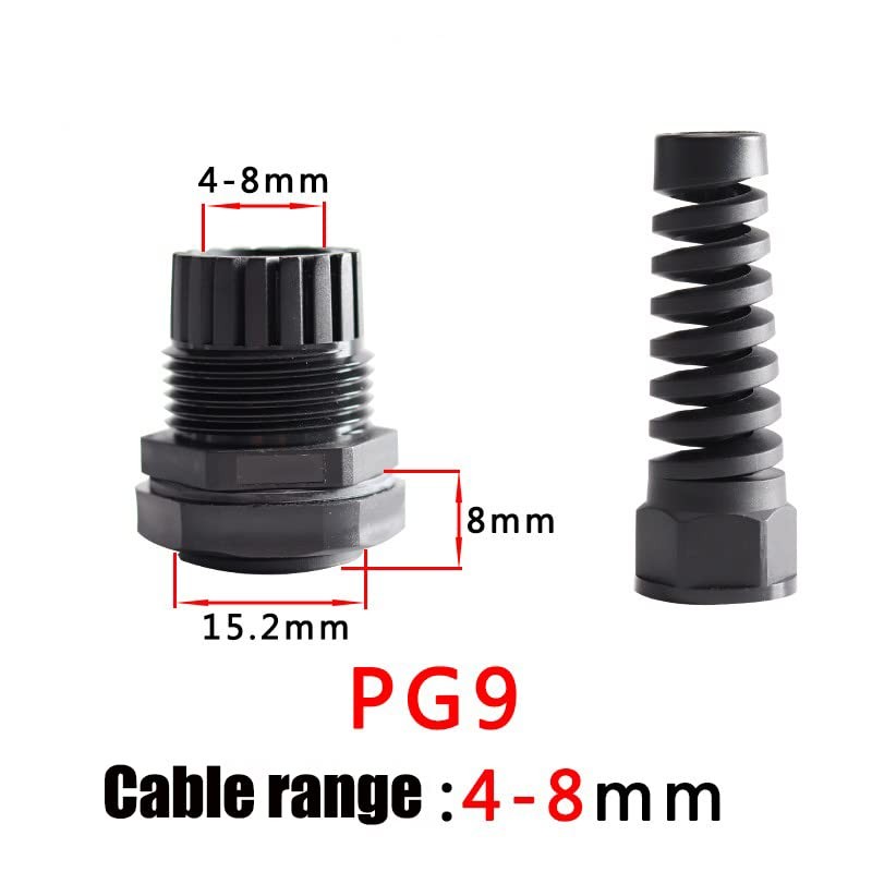 4 PCS Cable Gland, PG9 Black IP68 Waterproof Flex Spiral