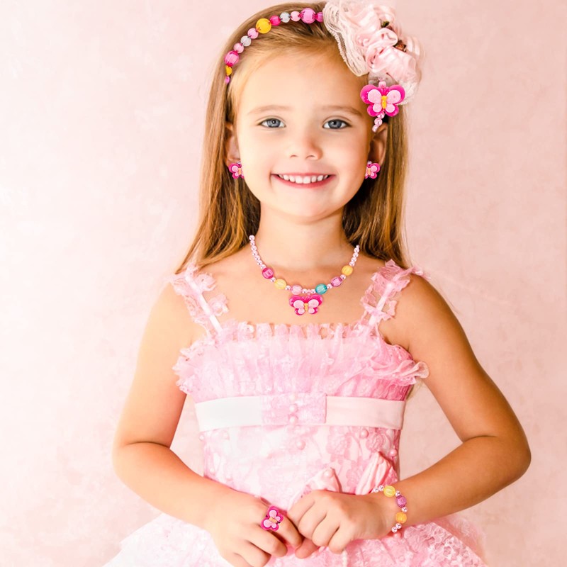 Prasacco Kids Jewellery Sets for Girls, Necklace Bracelet Ring Clip-on