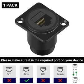 Poyiccot RJ45 Panel Mount Coupler, 1-Pack D-Type RJ45 Pass Though Connector, CAT6/CAT5E/CAT5 Female to Female LAN Network Bulkhead Extension Socket