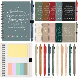 Chuangdi 10 Sets Christmas Employee Appreciation Thank You Gifts Inspirational Spiral Notebook Journal with Sticky Note Notepad Motivational Bamboo Pen Bulk for Team Teacher Coworker (Morandi)