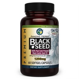 Amazing Herbs Amazing Herbs Premium Black Seed Oil Capsules - High Potency, Cold Pressed Nigella Sativa Aids in Digestive Health, Immune Support & Brain Function - 60 Count, 1250mg