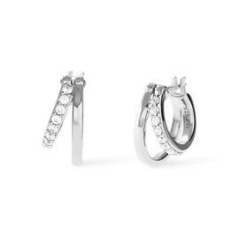 Double Hoop Earrings - Toda Mini Silver, Sterling Silver, Cubic Zirconia
