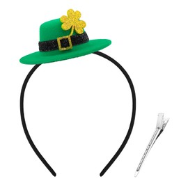 YanJie Mini St. Patrick’s Day Hat Headband with Clip Leprechaun Headbands for Women St Patricks Day Accessories Headband for Girls Gold Shamrock
