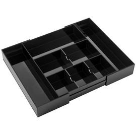 Briwooody Expandable Desk Drawer Organizer Acrylic Drawer Organizer Trays with 8 Adjustable Compartments Desk Accessories for Makeup Silverware Office Bathroom(Black)