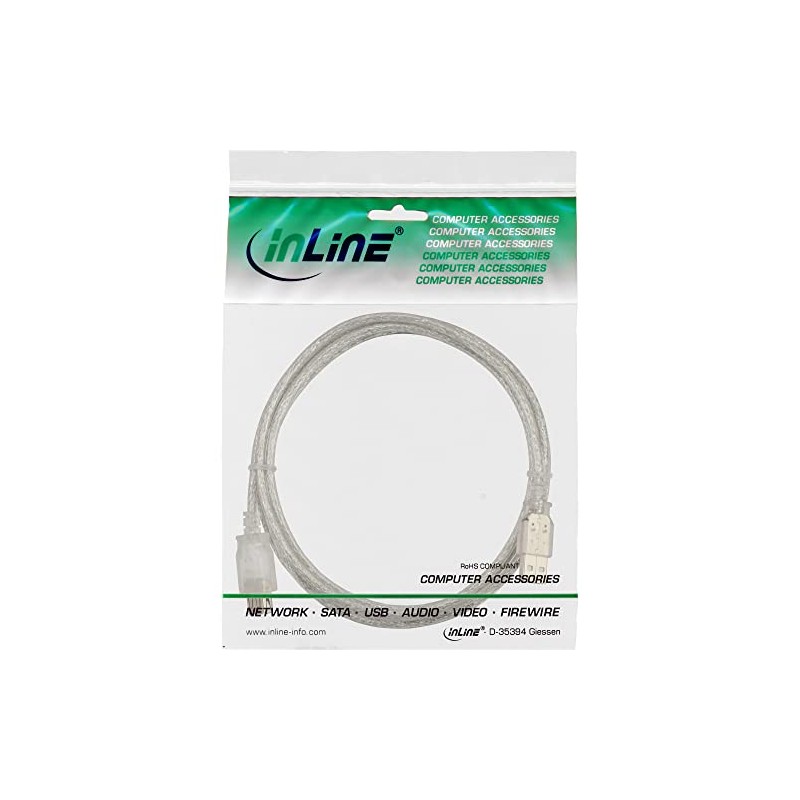 Intos USB 2.0 Verlängerung USB Anschlusskabel A/S-A/B 2.0m transparent