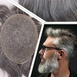 Civmo Men toupee Toupee for Men Undetectable Swiss Full Lace Men's Toupee European Human Hair Reaplacement Systems Hair Pieces Free Hairstyle 8X10 Inches (1B Mixed 40% Grey White Hair)