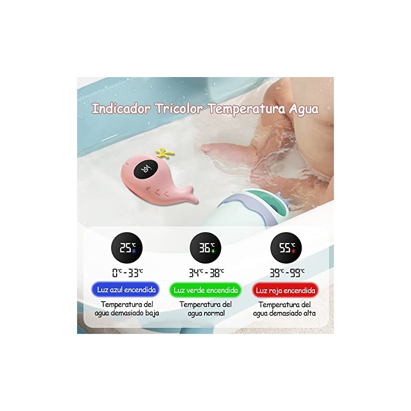 Termómetro Flotante para Bañera, Termómetro del Baño con LED Pantalla（Rosa）