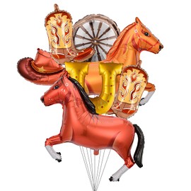 Western Balloons Set 7 Piece - Horse, Boots & Cowboy Hat Designs with Wagon Wheel and Horseshoe - Cowboy Party Decor for Saloon Gatherings and Themed Events