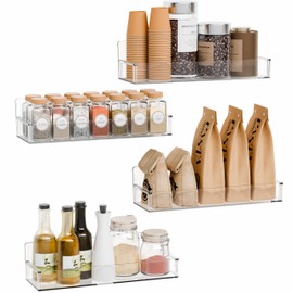 Yieach 4 Pack Clear Spice Rack Wall Mount with Adhesive,11.5″L x 3.6″W,Stick on Seasoning Jar Spice Organization for Cabinet Door or Pantry Door,Adhesive Wall Spice Rack for RV,Kitchen,Inside Cabinets