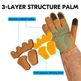Vgo... Gardening Gloves Men Long Sleeves in Leather with Touchscreen, Long Work Gloves Gauntlet Thorn Proof Heavy Duty for Yard Garden Agriculture (8/M,SL6592-M,1Pair)
