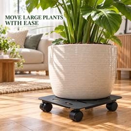 Rolling Metal Plant Caddy with 360° Swivel Wheels for Indoor & Outdoor Flower Pots