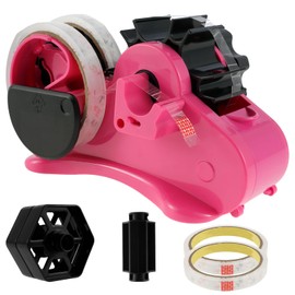 Heat Tape Dispenser Sublimation for 1.4inch Tape Cutting Non-Slip Multiple Roll Tape Dispenser Sellotape Dispenser with 2 Tapes Portable Heat Tape Cut Dispenser Compact Sublimation (Pink, 46mm)