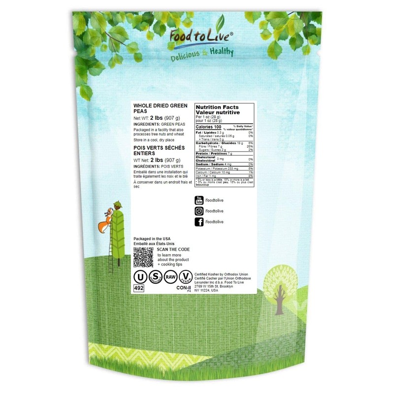 Food to Live - Whole Dried Green Peas, 2 Pounds