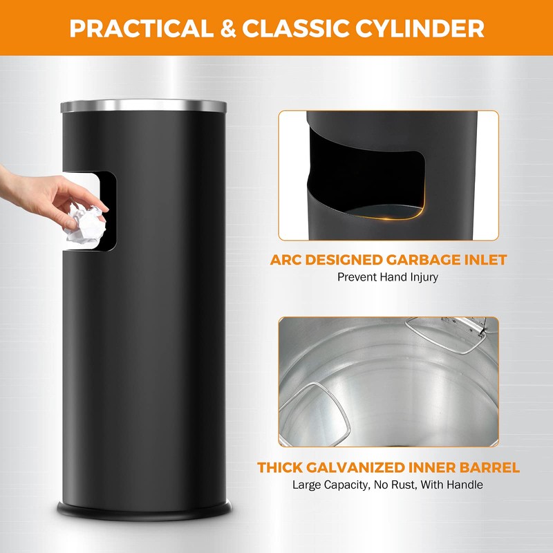BEAMNOVA Outdoor Trash Can with Lid Black Stainless Steel Commercial