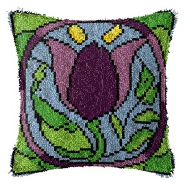 LAPATAIN Latch Hook Kits for DIY Throw Pillow Cover,Purple Flowers Pattern Needlework Cushion Cover Hand Craft Crochet for Great Family 17x17inch