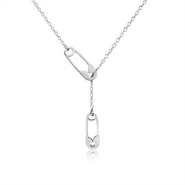 Paperclip Safety Pin Y Necklace for Women Hypoallergenic Stainless Steel Necklace Adjustable 18" Chain Jewelry Gifts (Style-1)