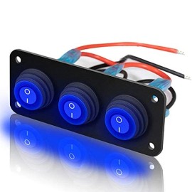 KEING 3 Gang 12V 20 Amp Toggle Rocker Switch Panel Led Breaker Waterproof Wi