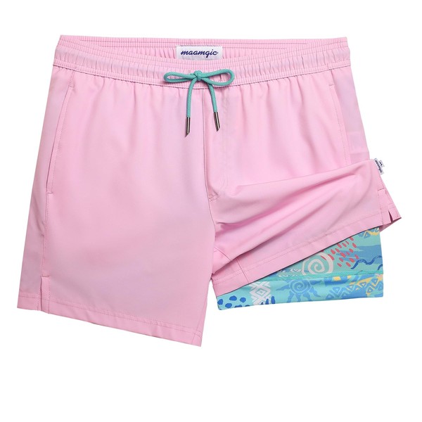 MaaMgic Mens 2 in 1 Swimming Shorts 4 Way Stretch