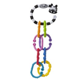 Playgro Teething Ring & Rattle Chain Zebra, 9 Pieces, From 3 Months, Zebra 9 Links Pack, Multicoloured, 40141