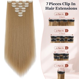 Clip in Hair Extensions for Women 7pcs Long Straight Ash Blonde Hair Extensions 23 Inch Natural Soft Clip on Extensions Synthetic Thick Hairpieces