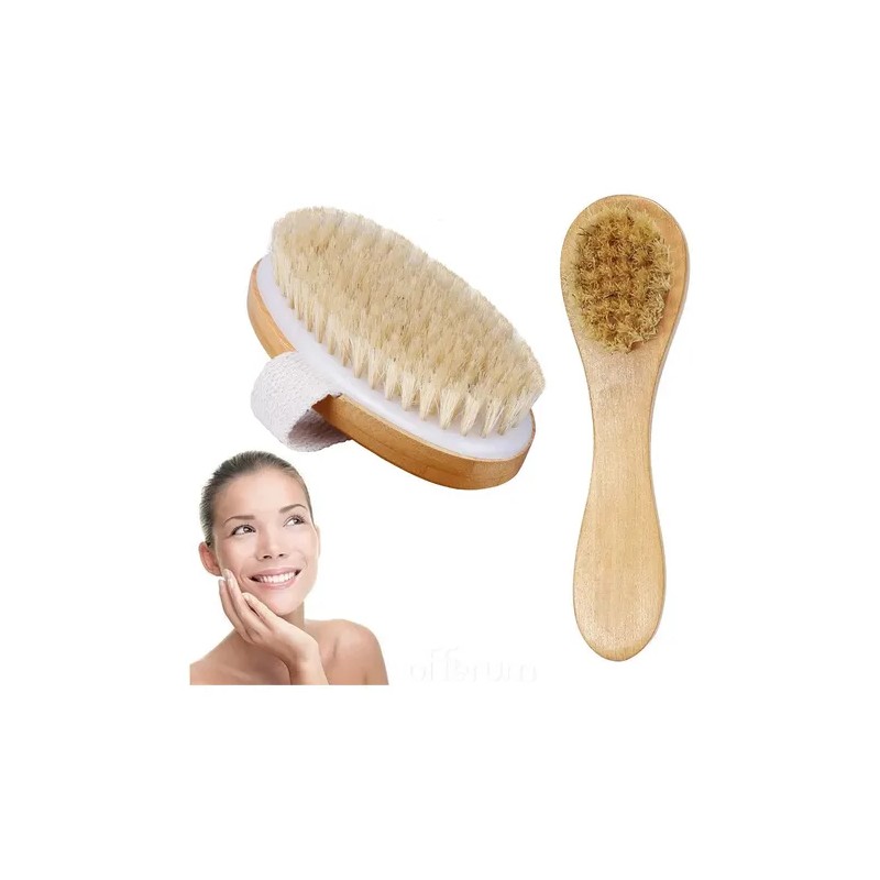 Duo Cepillos Facial Y Corporal Exfoliante Piel Muerta Bambú