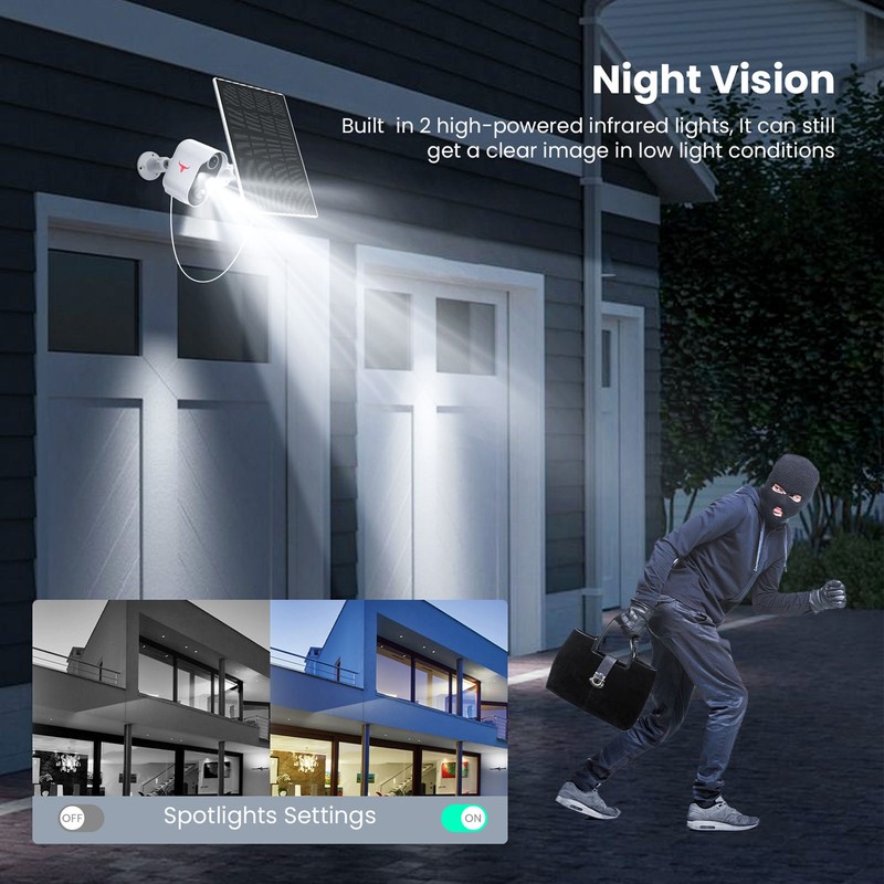 Outdoor Security Camera WiFi Battery Powered Solar Charging HD Night