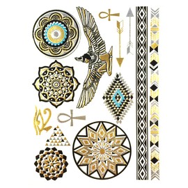 Allydrew Large Metallic Gold Silver and Black Body Art Temporary Tattoos, Circle Motifs, Hieroglyphs_2