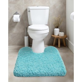 ILANGO Teal Toilet Rugs U Shaped 22" × 24" Non Slip & Super Absorbent Extra Thick Soft, Washable Bath Mats for Bathroom Floor, Microfiber Plush Shaggy Contour Bath Rugs for Toilet,Dry Quick