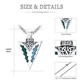 TwoAnts Arrowhead Necklace 925 Sterling Silver Turquoise Malachite Protection Amulet Pendant Necklace with Celtic Knot Native American Jewellery Gifts for Men Women
