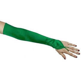 Dancing with Moon Fingerless Satin Opera Length Gloves, Emerald