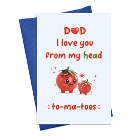 JUESMOS Funny Father's Day Card for Dad Cute To-Ma-Toes Fathers Day Greeting Card from Son Daughter Happy Father's Day Cards with Envelope Dad I Love You from My Head Cards