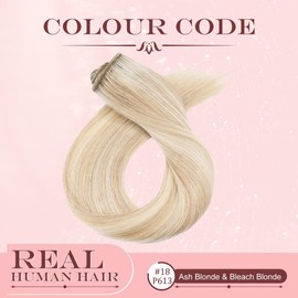 UK-Fashion-Shop Human Hair Extensions Clips in Real Hair Extension 8pcs 18 clips Long Straight Natural 22inch(75g)#18P613 Ash Blonde & Bleach Blonde