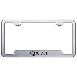 Au-TOMOTIVE GOLD Laser Etched Logo Cut-Out License Plate Frame for Infiniti QX70 (Brushed Chrome)