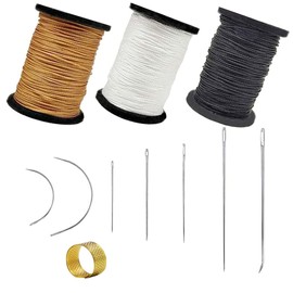 Upholstery Repair Sewing Thread Kit, 3 Rolls Upholstery Thread and 7 Pcs Heavy Duty Sewing Needles, Leather Sewing Kit with Thimble for Leather, Canvas, DIY Craft