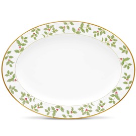 Noritake Holly and Berry Gold Platter, Oval, 16" in Green/Red/White