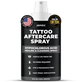 Tattoo Aftercare Spray (8 oz) - Hypochlorous Acid (HOCl) Tattoo Care, Lightweight Alternative to Cream & Ointment - Made in The USA