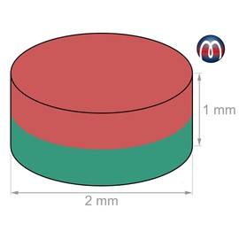 20 x Disc magnet Ø 2 mm, height 1 mm Round Neodymium Magnet N50 - holds 130 g - Super Strong Circle Magnets (NdFeB) for Fridge Whiteboards Magnetic Boards