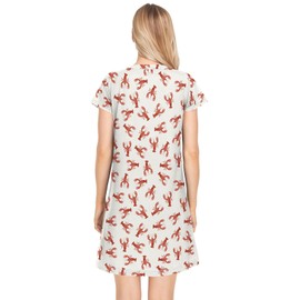 JULYTO Crawfish Pattern Nightgowns for Women Short Sleeve Sleepshirt Dress Casual Print Sleepdress Sleepwear Pajama Dress,