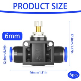 HERKINDNESS Air Flow Control Valve, Pack of 6 Pneumatic Air Flow Controller, 6 mm Pneumatic Connector, Bi-Directional Adjustability Pneumatic Valve, for Connecting Control Air Lines